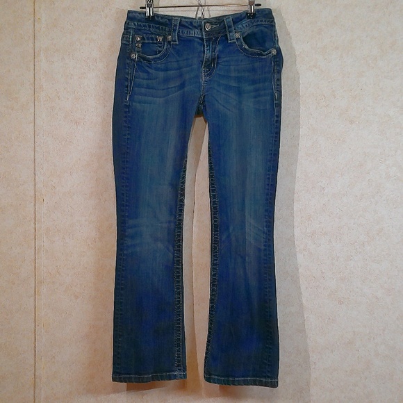 Miss Me Signature Boot Jeans Sequin Rhinestone Pockets Silver Label Sz28/29 NWOT - Picture 4 of 14